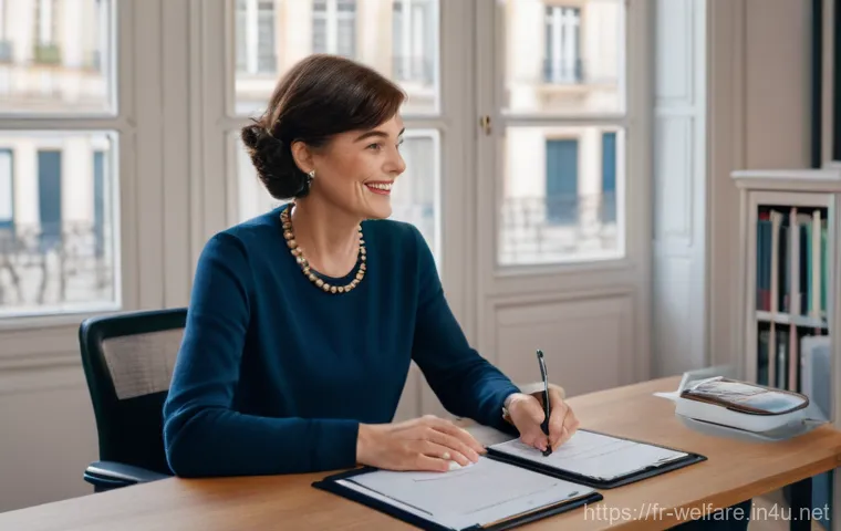 사회복지 AI 윤리 - **Prompt:** A warm, empathetic French social worker, a woman in her late 30s with a kind smile, wear...