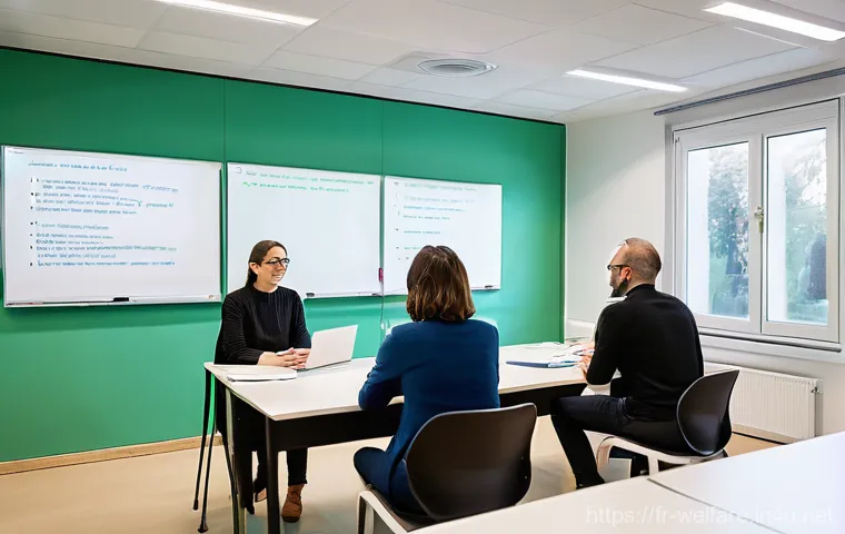 사회복지 AI 윤리 - **Prompt:** A diverse group of French professionals, including social workers, data scientists, and ...