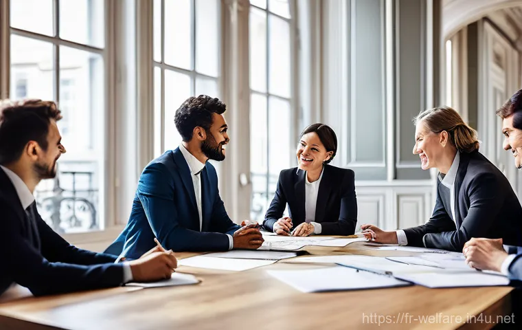 사회복지 민간 협력 - **Prompt:** A vibrant, realistic photograph capturing a diverse group of French professionals – comp...