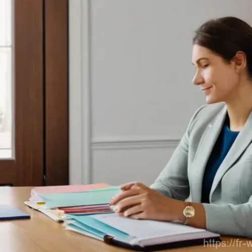 사회복지 서비스 개선 방안 - **Prompt:** A warm and inviting scene inside a modern French social service office. A kind, empathet...