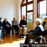 사회복지 리더십 - Photorealistic community social welfare leadership meeting in a bright municipal center in Lyon, Fra...