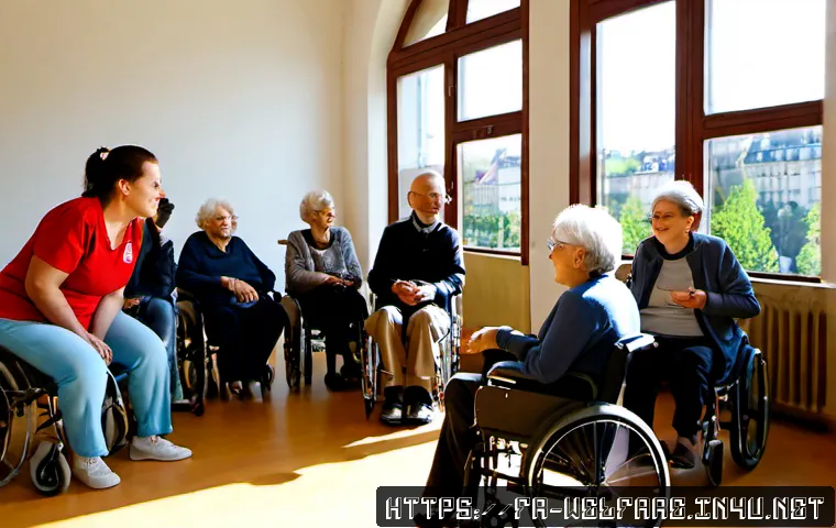 사회복지 리더십 - Photorealistic community social welfare leadership meeting in a bright municipal center in Lyon, Fra...